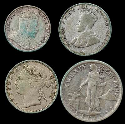 修遠堂世界钱币第九十四期 - 英属海峡，美属菲律宾小银币4枚 10.55g