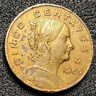 泉币菌-第134场-精品福利场 - 约瑟法奥尔蒂斯 墨西哥1969年5分黄铜人物硬币 20.4毫米 4克