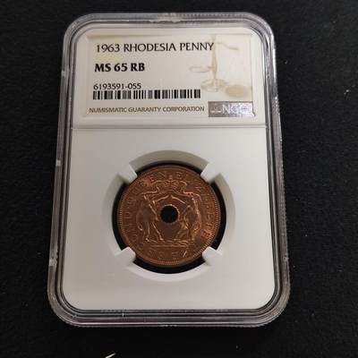 【全场包邮】纯粹捡漏拍481场（免费代拍第18场） - 【收藏级】英属罗德西亚和尼亚萨兰1963年1便士大铜币-NGC MS65 RB