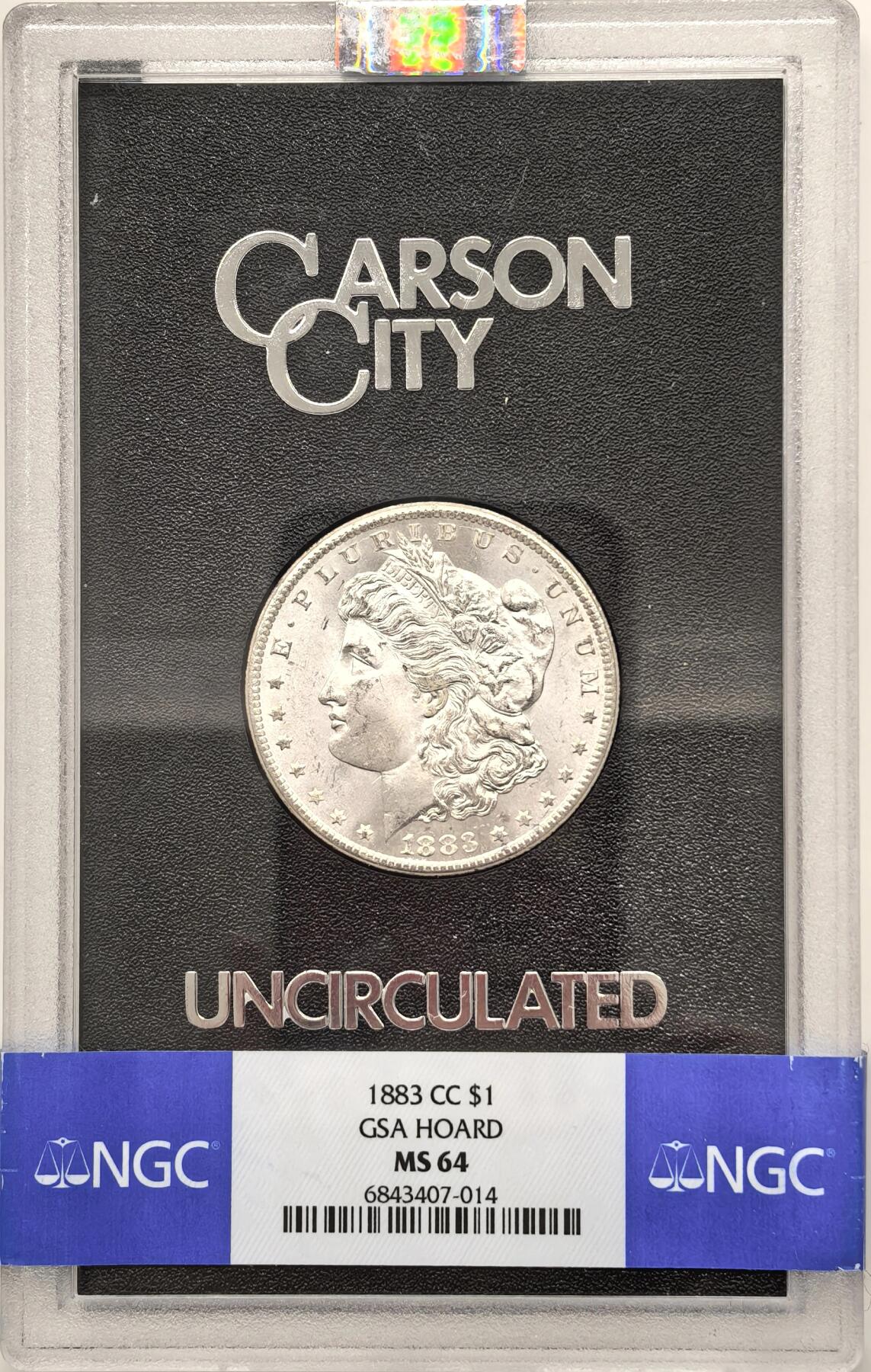 博洋堂藏家专场系列之美国钱币白金之夜专场暨第148期（全场包邮） NGC MS64 美国1883 CC 摩根 卡森厂 GSA大封装 高分难得 十字转光