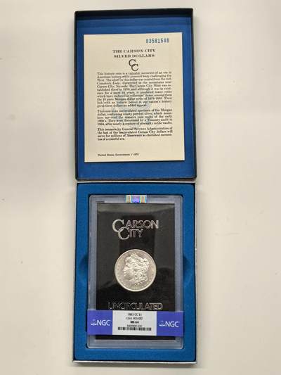 博洋堂藏家专场系列之美国钱币白金之夜专场暨第148期（全场包邮） - NGC MS64 美国1883 CC 摩根 卡森厂 GSA大封装 附原盒及证书 霜感十足 高分难得 十字转光