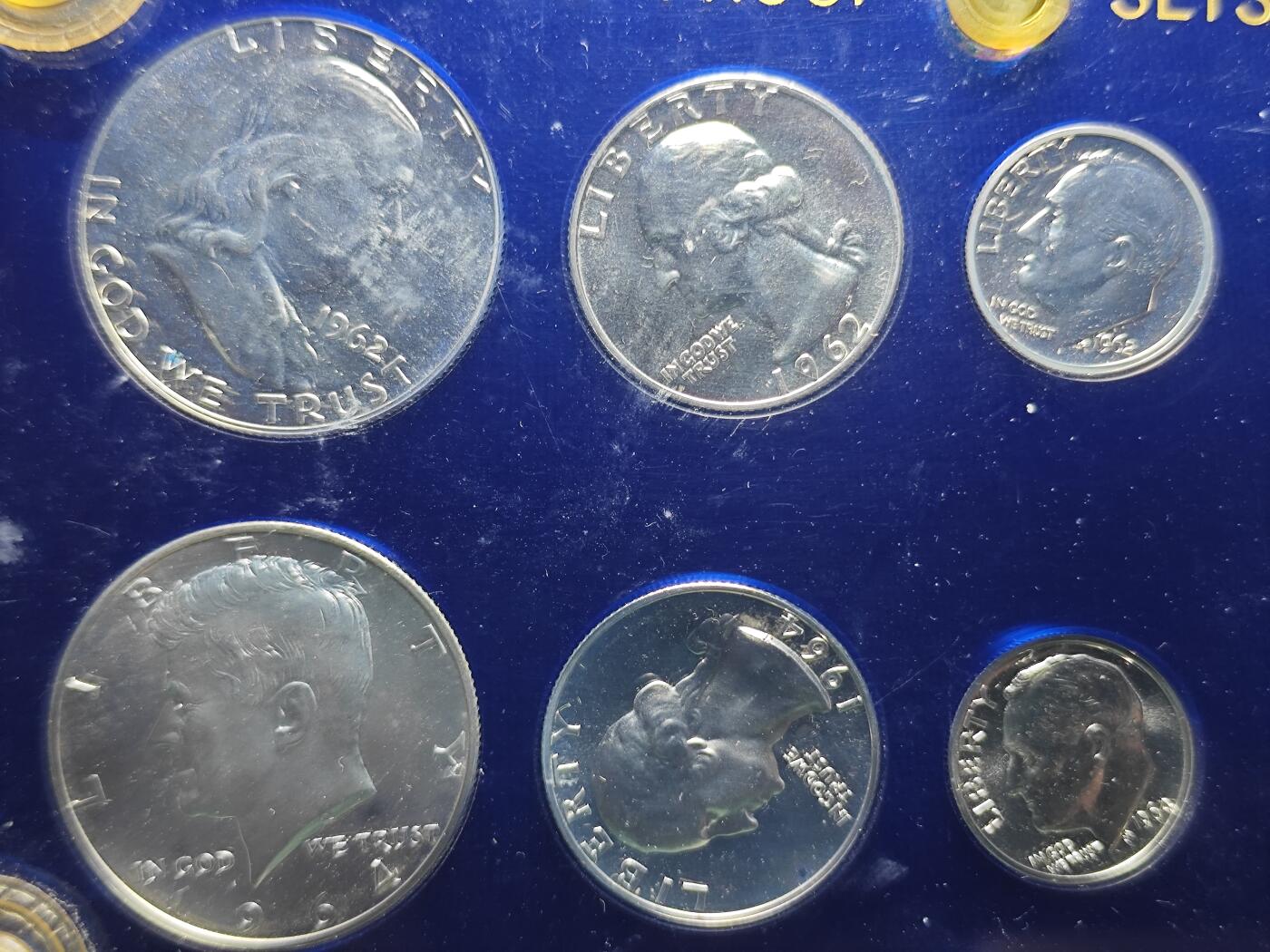 KK钱币收藏小铺 （套币 好品/批量散币 银币）专场  2月预留时间 周末发货  美国精制套币1962/1964年清年2套一卡册 含6枚高银银币