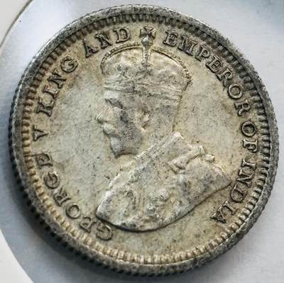 文馨钱币收藏第 282 场，【 长期接收代拍品】，加拿大老铜代用币，银币，德三系列场 - 少见带光极美品 1935 年英属海峡殖民地乔治五世 5 分银币，第二版关门年 600 银