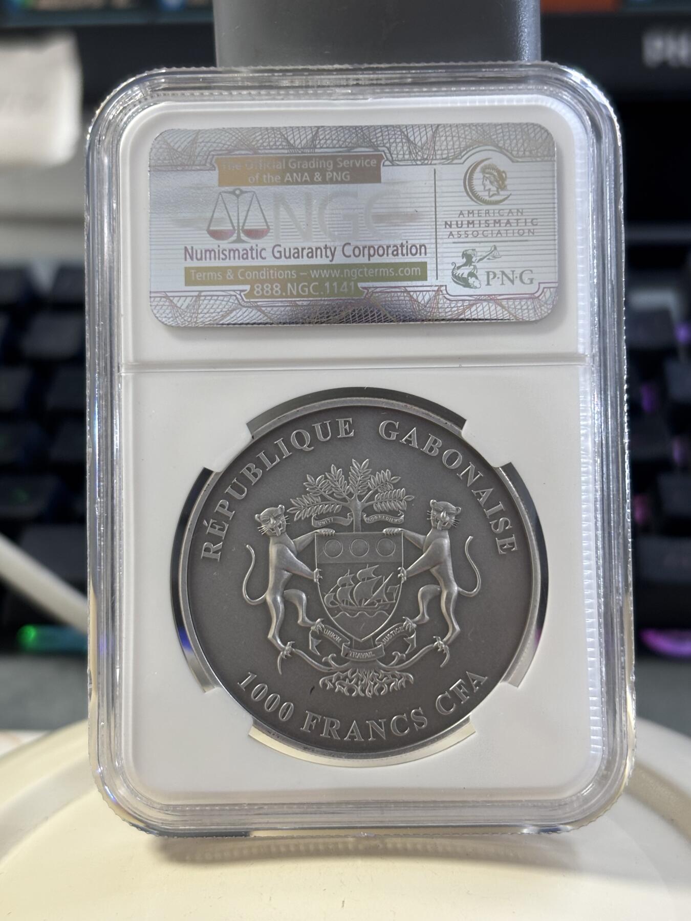 第182期拍卖 加蓬2012年非洲野生动物系列大象仿古银币NGC-MS68，1盎司，999银