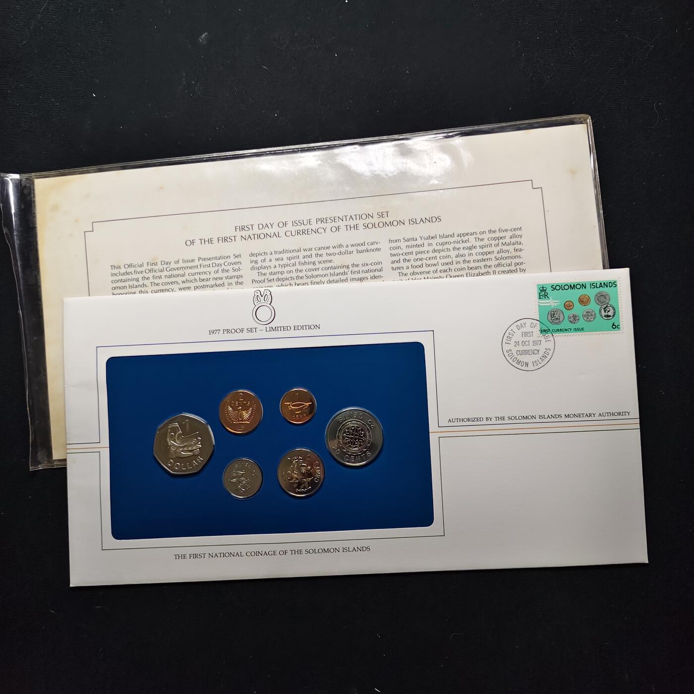 【全场包邮】纯粹捡漏拍482场（免费代拍第19场）-币封+套装+富兰克林（注意佣金） 【邮币封】所罗门群岛1977年独立首年官方精制套币邮币封-带说明