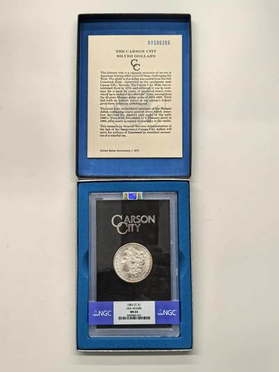 博洋堂藏家专场系列之美国钱币白金之夜专场暨第148期（全场包邮） - NGC MS64 美国1883 CC 摩根 卡森厂 GSA大封装 附原盒及证书 人像面月牙形彩虹包浆 高分难得 十字转光