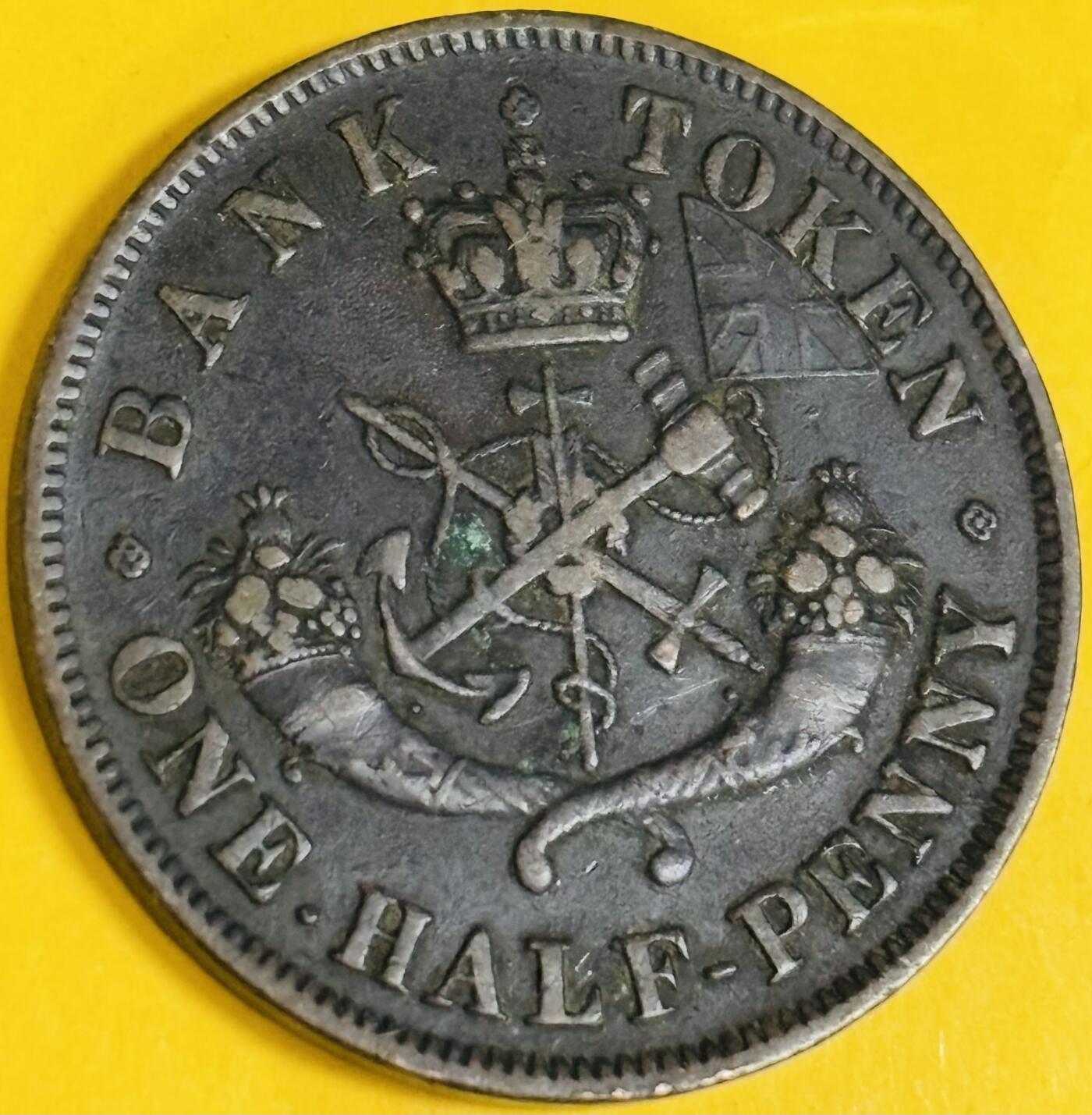 文馨钱币收藏第 282 场，【 长期接收代拍品】，加拿大老铜代用币，银币，德三系列场 稀少极美品加拿大1857 年圣乔治马剑屠龙1便士青铜币  TOKEN 代用币 巧克力包浆，难得一见三全美品