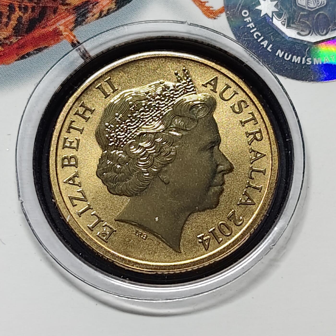 【全场包邮】纯粹捡漏拍480场（免费代拍第17场） 澳大利亚2014年1元彩色昆虫系列莱奇哈特蚱蜢官方卡装彩色纪念币