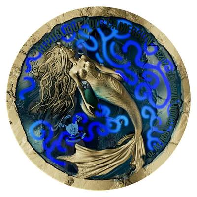 喀麦隆2025年海上诱惑系列美人鱼2盎司镀金版荧光高浮雕纪念银币。镀金版发行99枚 - 喀麦隆2025年海上诱惑系列美人鱼2盎司镀金版荧光高浮雕纪念银币。镀金版发行99枚