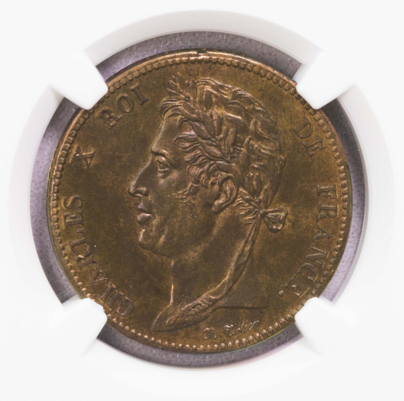 NGC-MS64BN 1825法属殖民地5分铜币原铜光BU