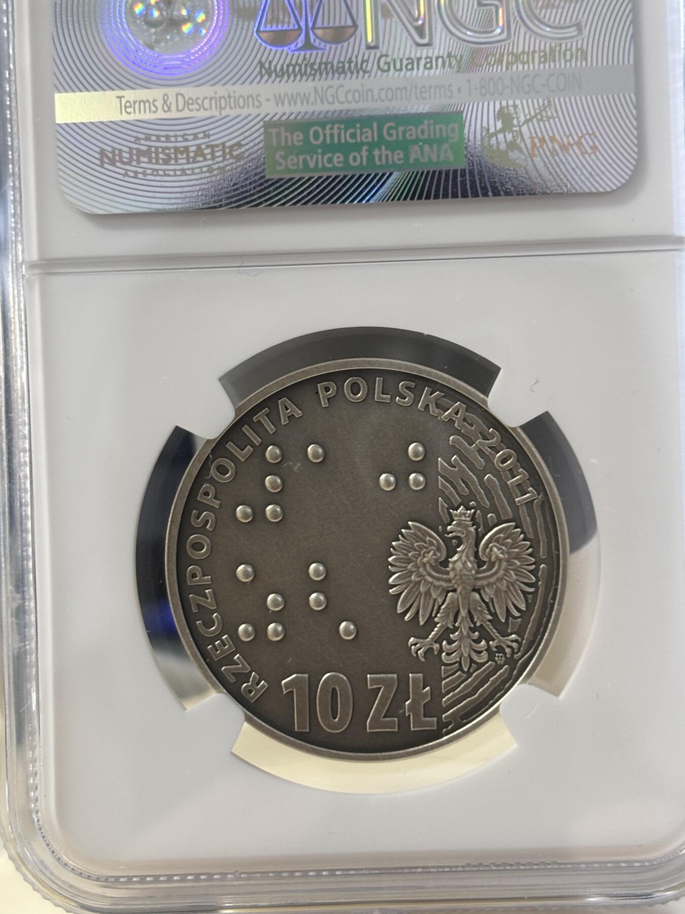 第182期拍卖 获奖币波兰2011年盲人保护协会成立100周年纪念银币NGC-PF69,14.14克，2013年克劳斯最富激情币