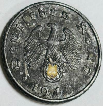 文馨钱币收藏第 282 场，【 长期接收代拍品】，加拿大老铜代用币，银币，德三系列场 - 极美品 1940 年德三帝国 5 芬尼锌币 A 标，锌币保存不错，收藏不错