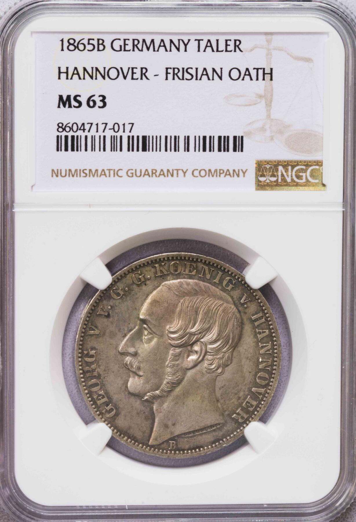 NGC-MS63 1865汉诺威橡树泰勒五彩包浆