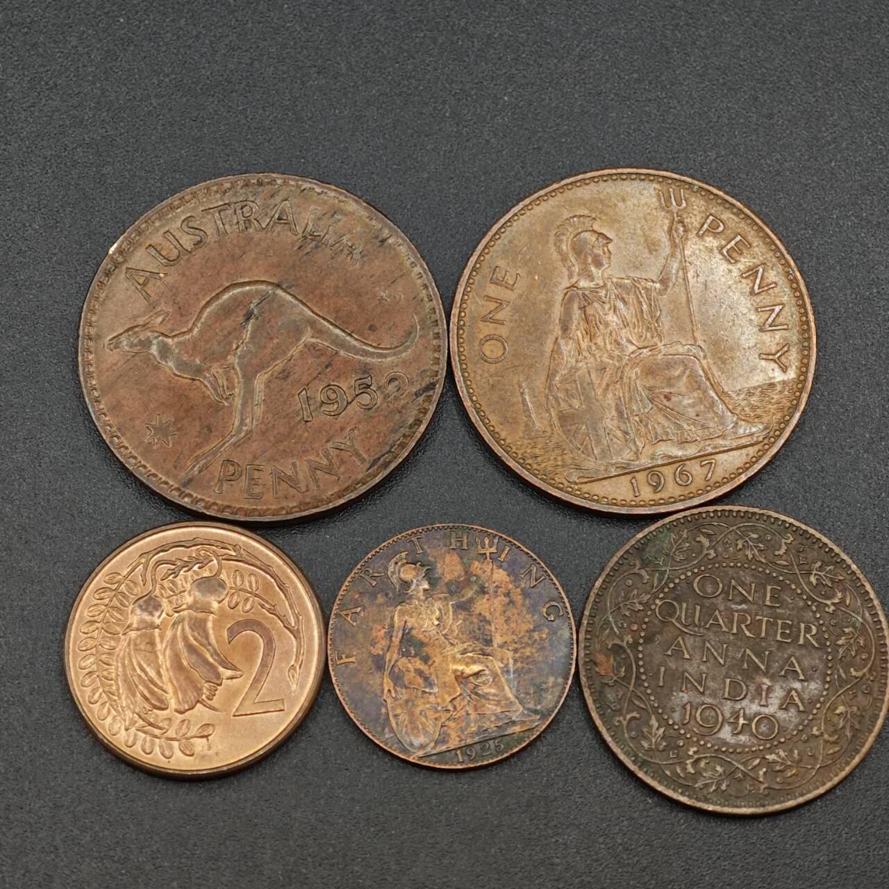 【淘币小摊】实时拍第八百零三拍   散币套币场   满百包邮可预留二周 每周一统一发货   澳大利亚新西兰英国印度铜币5枚