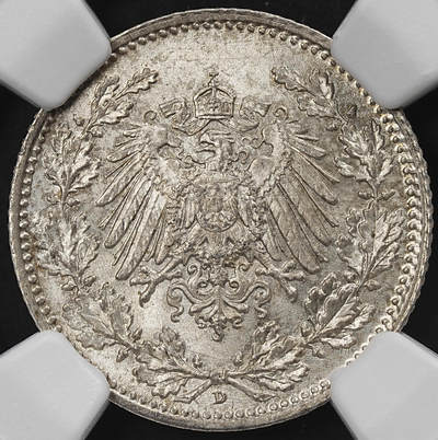 修遠堂世界钱币第九十四期 - NGC MS66 1918年德国1/2马克银币 D厂铭