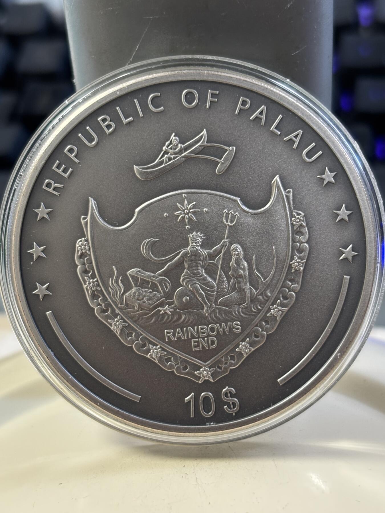 第182期拍卖 帕劳2019年神秘生物神龙2盎司仿古纪念银币，999银，发行500枚