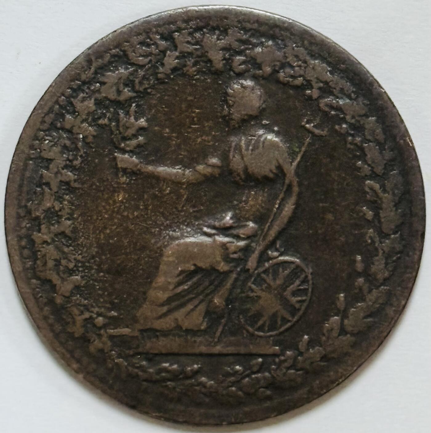 文馨钱币收藏第 282 场，【 长期接收代拍品】，加拿大老铜代用币，银币，德三系列场 稀少极美品 1814 年英国乔治三世时期半便士代用老铜币，鹰爪羽翼清晰，人物细节还不错