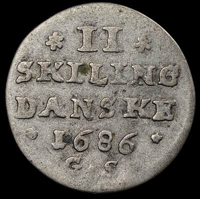 修遠堂世界钱币第九十四期 - 1686年丹麦2 SKILLING银币 1.06g