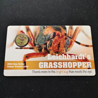 【全场包邮】纯粹捡漏拍480场（免费代拍第17场） - 澳大利亚2014年1元彩色昆虫系列莱奇哈特蚱蜢官方卡装彩色纪念币