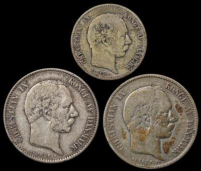 修遠堂世界钱币第九十四期 - 丹麦海豚1，2克朗3枚 36.63g，含银80%