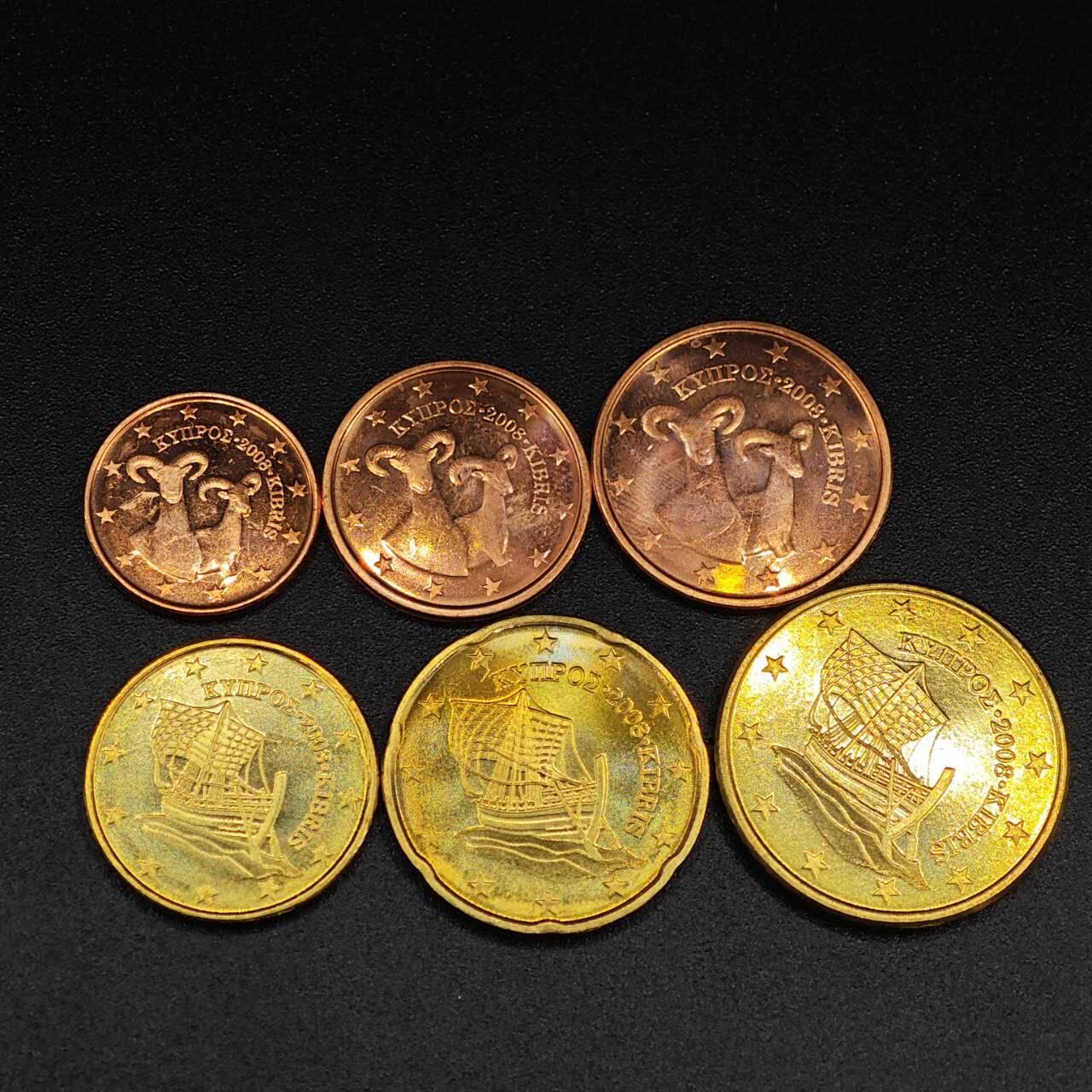 【淘币小摊】实时拍第八百零三拍   散币套币场   满百包邮可预留二周 每周一统一发货   塞浦路斯2008年6枚欧元版