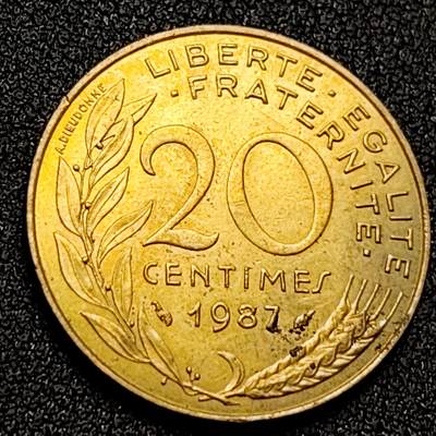 泉币菌-第135场-精品福利场 - 法国1987年20生丁铜币 玛丽安娜 入欧前末版 绝版