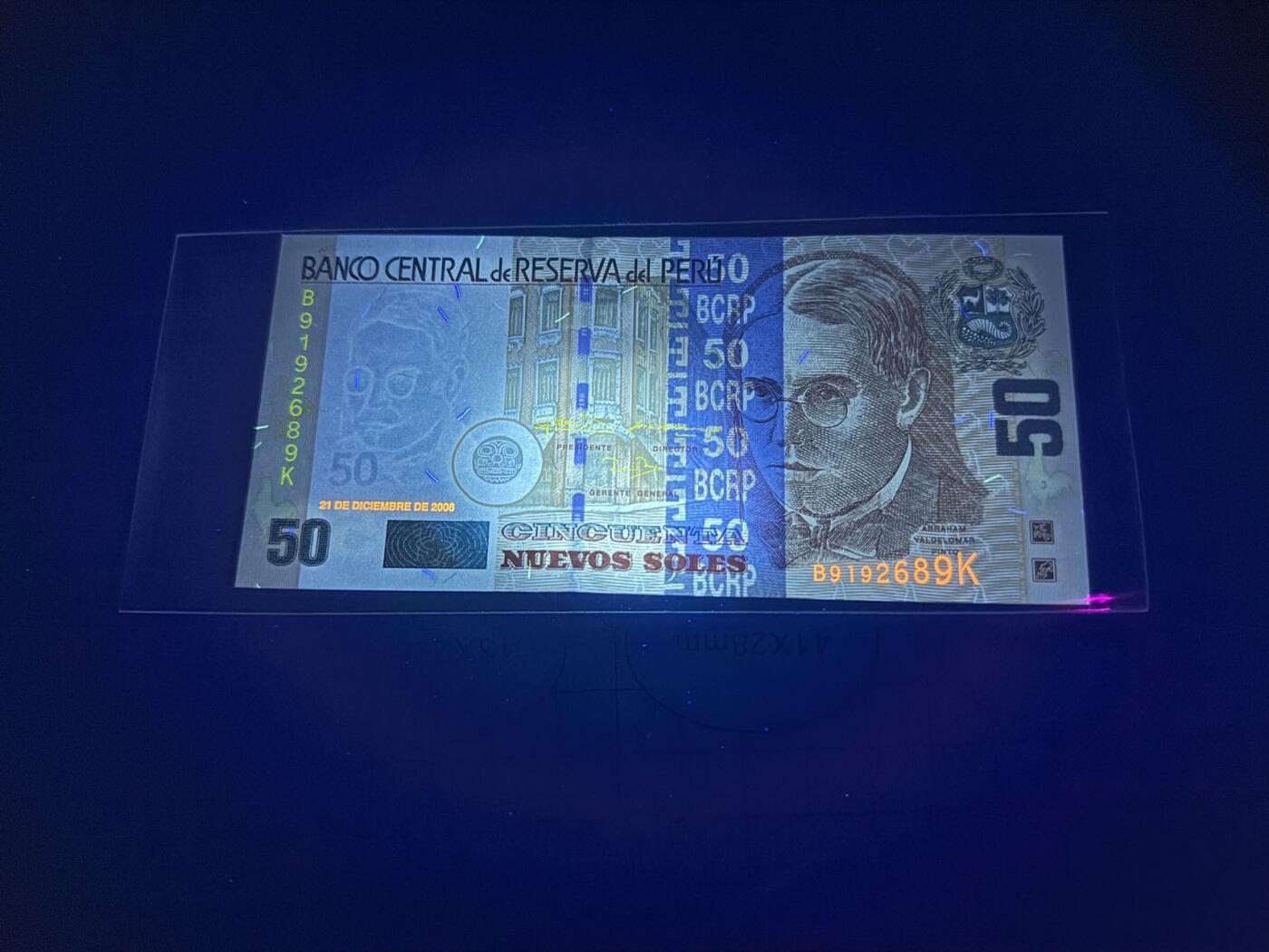 【炜奕收藏】，第五十一期 2006年秘鲁50索尔，UNC品相，号码无347