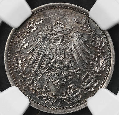修遠堂世界钱币第九十四期 - NGC MS64 1918年德国1/2马克银币 A厂铭 通体黑彩