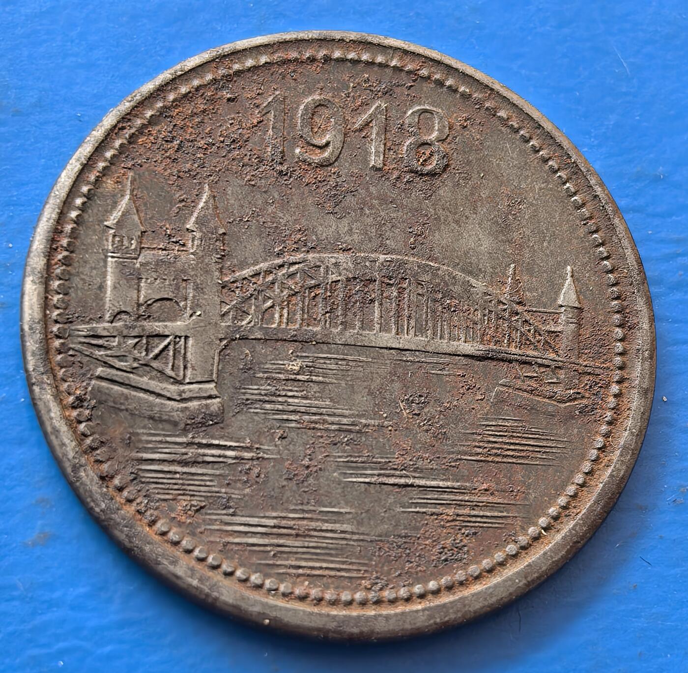 外国优质老铜币银币，未完待续 德国波恩大桥1918年10芬尼