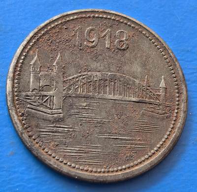 外国优质老铜币银币，未完待续 - 德国波恩大桥1918年10芬尼