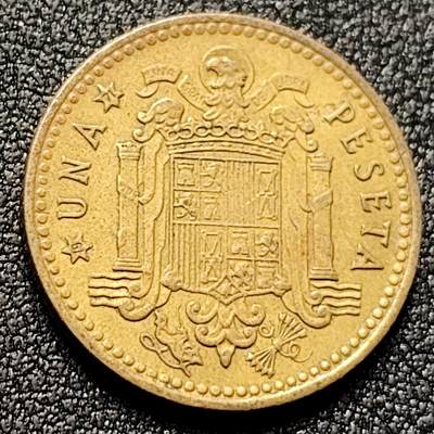 泉币菌-第135场-精品福利场 - 西班牙1966(73)年1比塞塔 独裁者佛朗哥 铝青铜币 硬币 21mm A