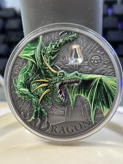 第182期拍卖 - 帕劳2019年神秘生物神龙2盎司仿古纪念银币，999银，发行500枚