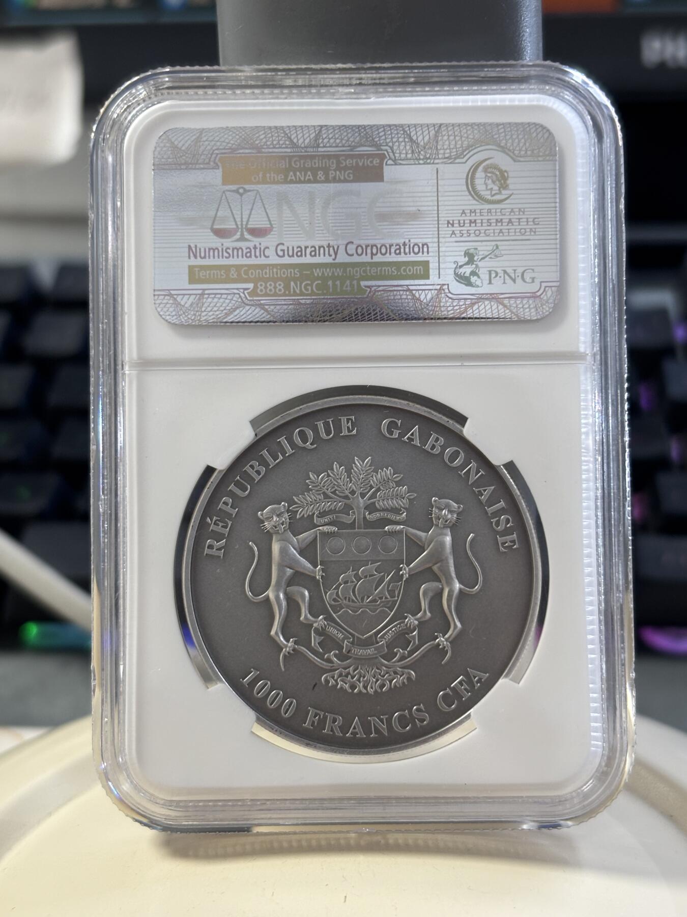 第182期拍卖 加蓬2012年非洲野生动物系列大象仿古银币NGC-MS68，1盎司，999银