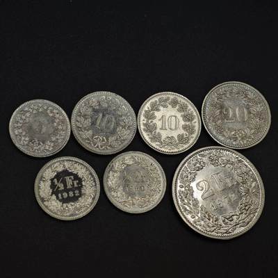 【淘币小摊】实时拍第八百零三拍   散币套币场   满百包邮可预留二周 每周一统一发货   - 瑞士7枚3.45法郎