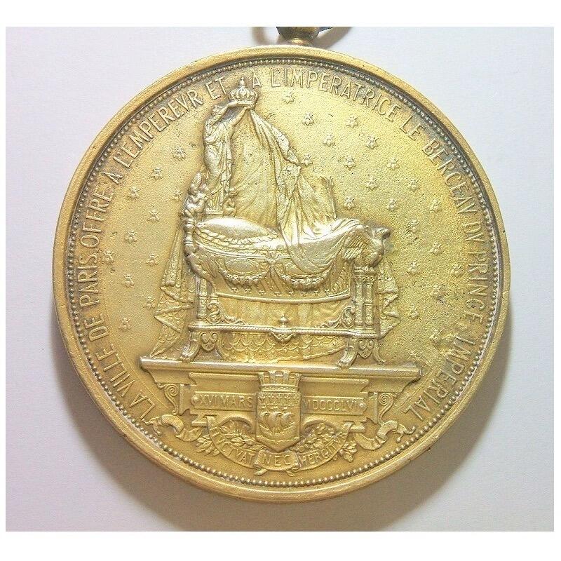 【旋风钱币】12月6日19:00准时开拍 精美欧洲币章、银币银章、第三帝国钱币等 全场包邮！ 【艺术】法国艺术大章1856年 拿破仑三世儿子四世出生 高浮雕精制超大镀金章 75MM 156克 鎏金工艺（蘸金水）金层要厚