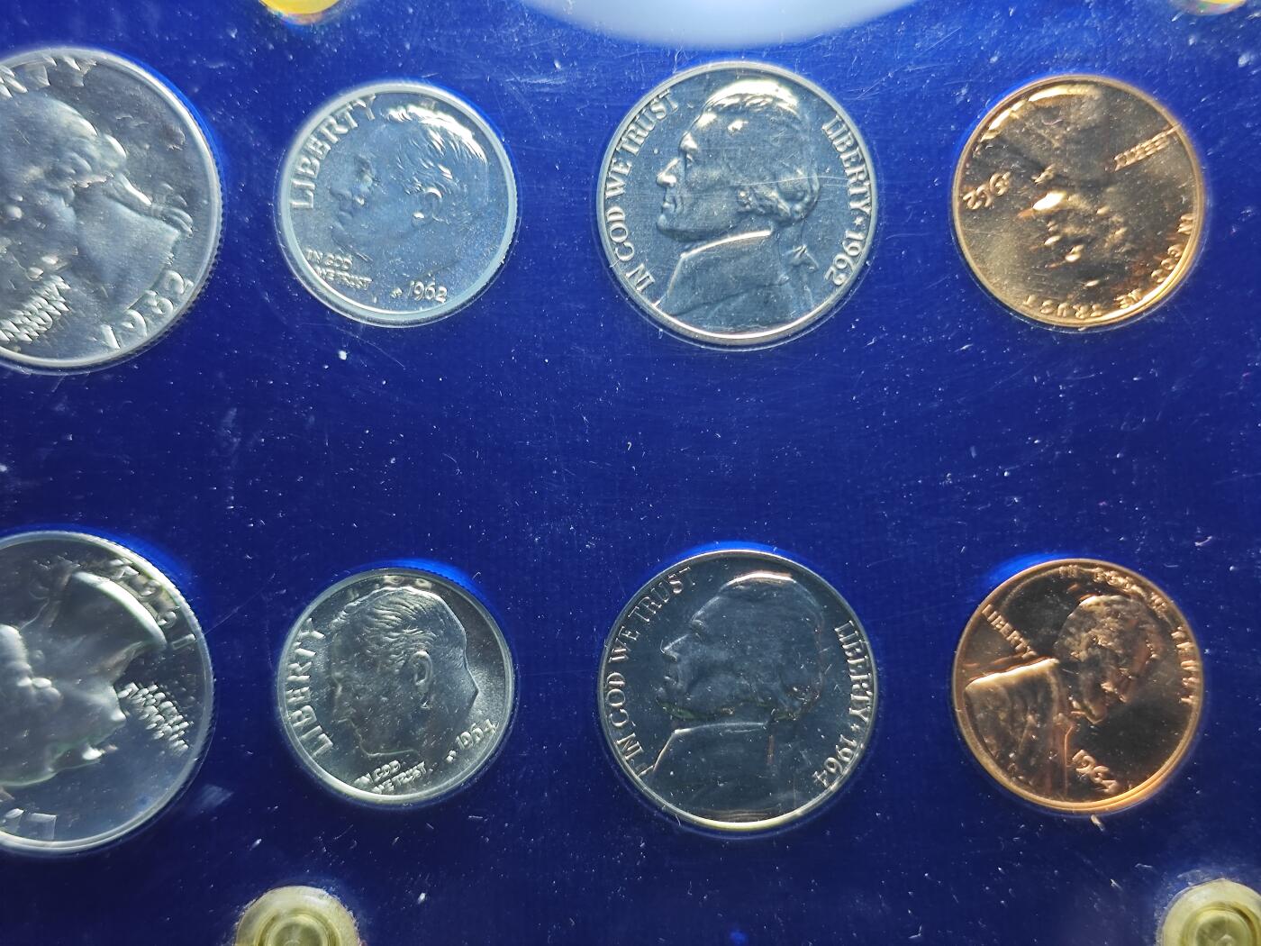 KK钱币收藏小铺 （套币 好品/批量散币 银币）专场  2月预留时间 周末发货  美国精制套币1962/1964年清年2套一卡册 含6枚高银银币