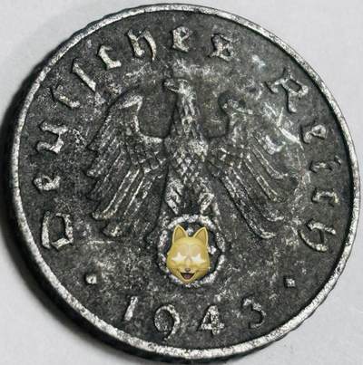 文馨钱币收藏第 282 场，【 长期接收代拍品】，加拿大老铜代用币，银币，德三系列场 - 极美品 1943 年德三帝国 5 芬尼锌币 A 标，锌币保存不错，收藏不错