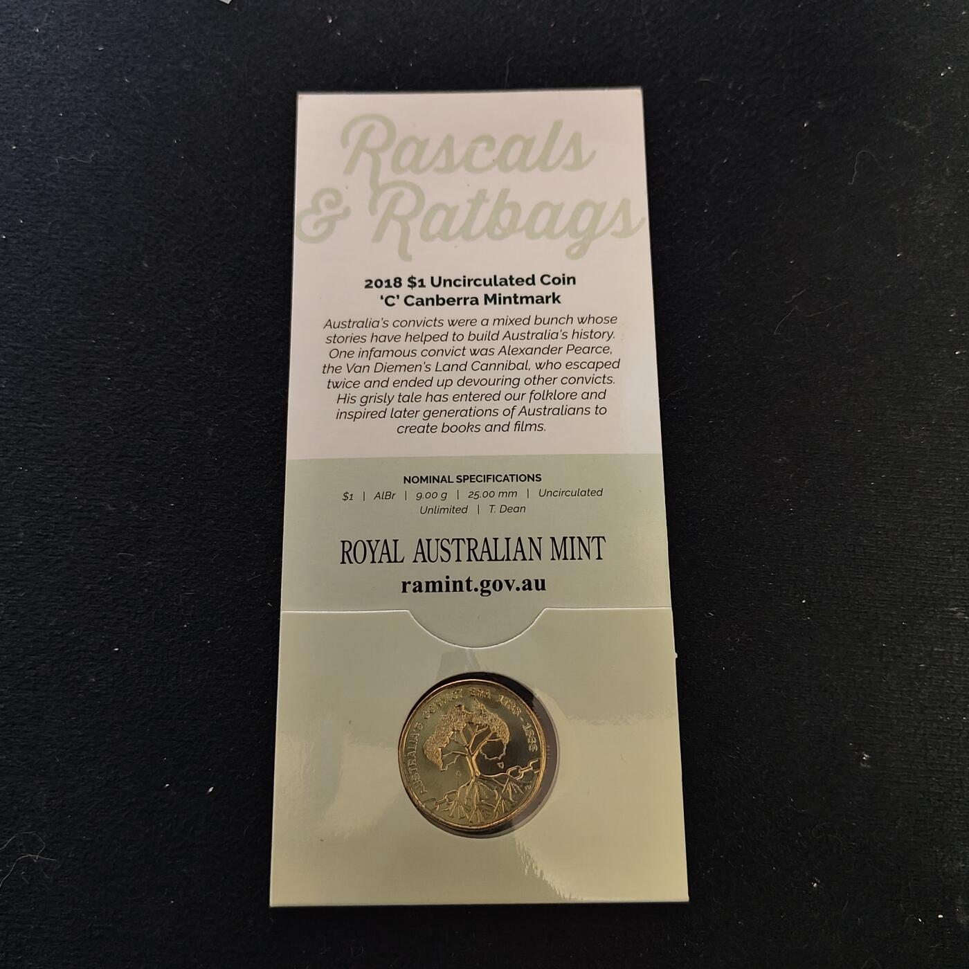 【全场包邮】纯粹捡漏拍480场（免费代拍第17场） 澳大利亚2018年1元历史上的澳大利亚流放犯时代（1788-1868年）官方卡装纪念币