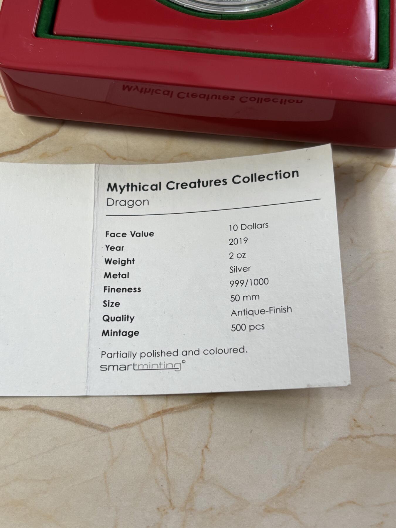 第182期拍卖 帕劳2019年神秘生物神龙2盎司仿古纪念银币，999银，发行500枚