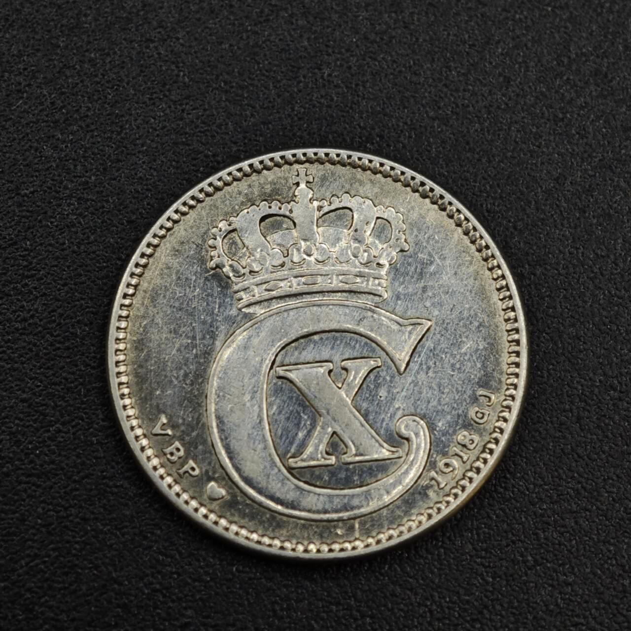 【淘币小摊】实时拍第八百零三拍   散币套币场   满百包邮可预留二周 每周一统一发货   丹麦1918年25欧尔银币