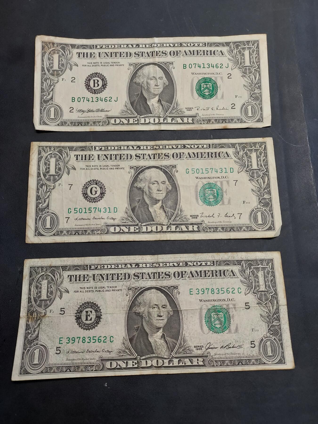 博彦收藏   11月24日 8点 钱币专场 美国 1元 3张 流通品