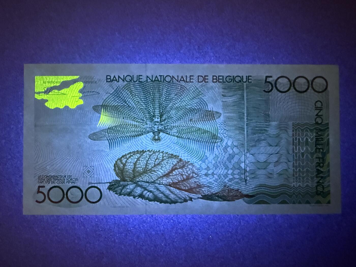 《艾美收藏》第221期-11.23周日黄金场精品荟萃 比利时5000法郎 UNC 比利时诗人哥赛尔 大蜻蜓 原票好品 仅轻微荧光 无4