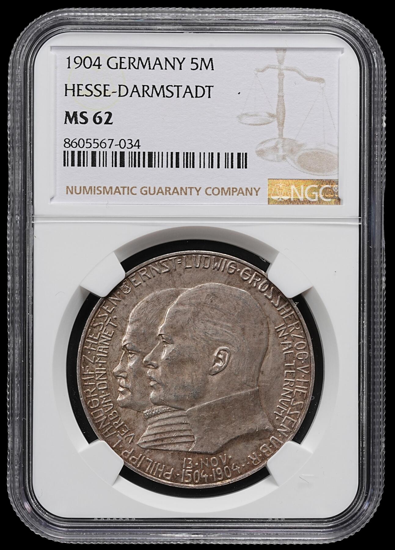 修遠堂世界钱币第九十四期 NGC MS62 1904年黑森-菲利普一世诞辰400周年5马克大银币