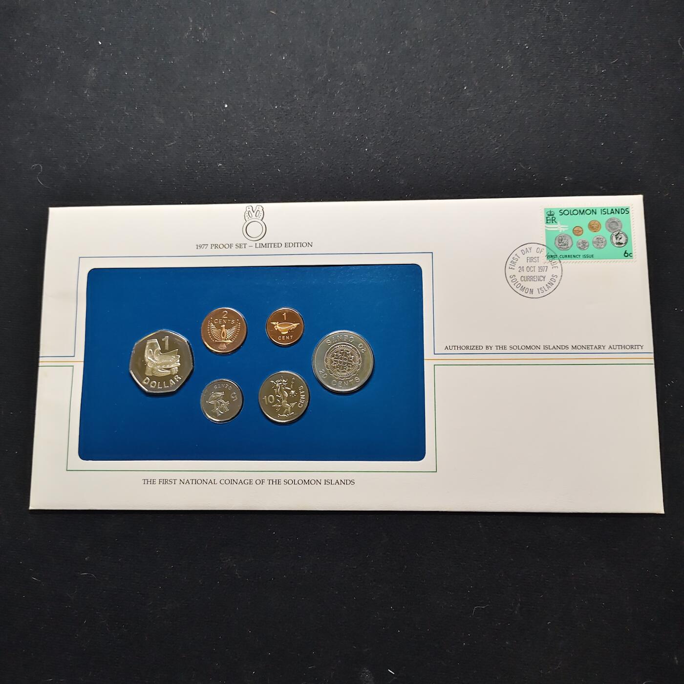 【全场包邮】纯粹捡漏拍482场（免费代拍第19场）-币封+套装+富兰克林（注意佣金） 【邮币封】所罗门群岛1977年独立首年官方精制套币邮币封-带说明