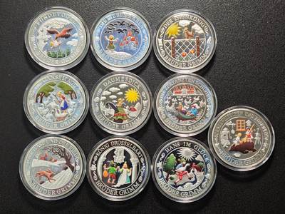 【德藏】世界币章拍卖第154期（拍品征集中~欢迎藏友联系） - 10枚一册 德国童话故事彩绘纪念银章 原盒 原证书 （36mm/枚 333银/枚 14.66g/枚）设计极其精美