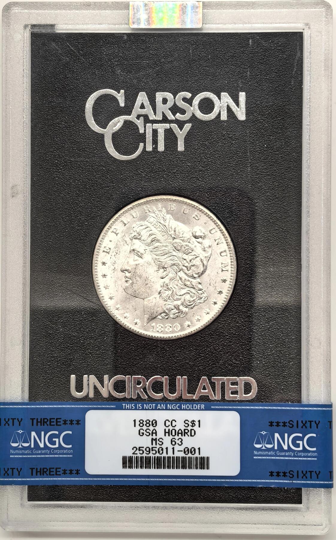 博洋堂藏家专场系列之美国钱币白金之夜专场暨第148期（全场包邮） NGC MS63 美国1880 CC 摩根 卡森厂稀有年份 GSA大封装 麦稀奇首见稀有年份 品相完美 严重低评 底板几尽完美