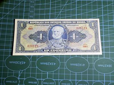 【炜奕收藏】，第五十一期 - 1944年巴西1克鲁塞罗，UNC-品相，边缘轻微潮，手签版