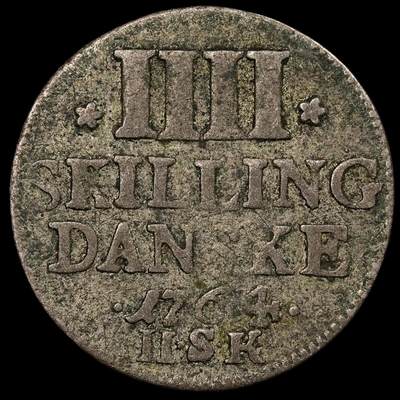 修遠堂世界钱币第九十四期 - 1764年丹麦4 SKILLING银币 2.69g