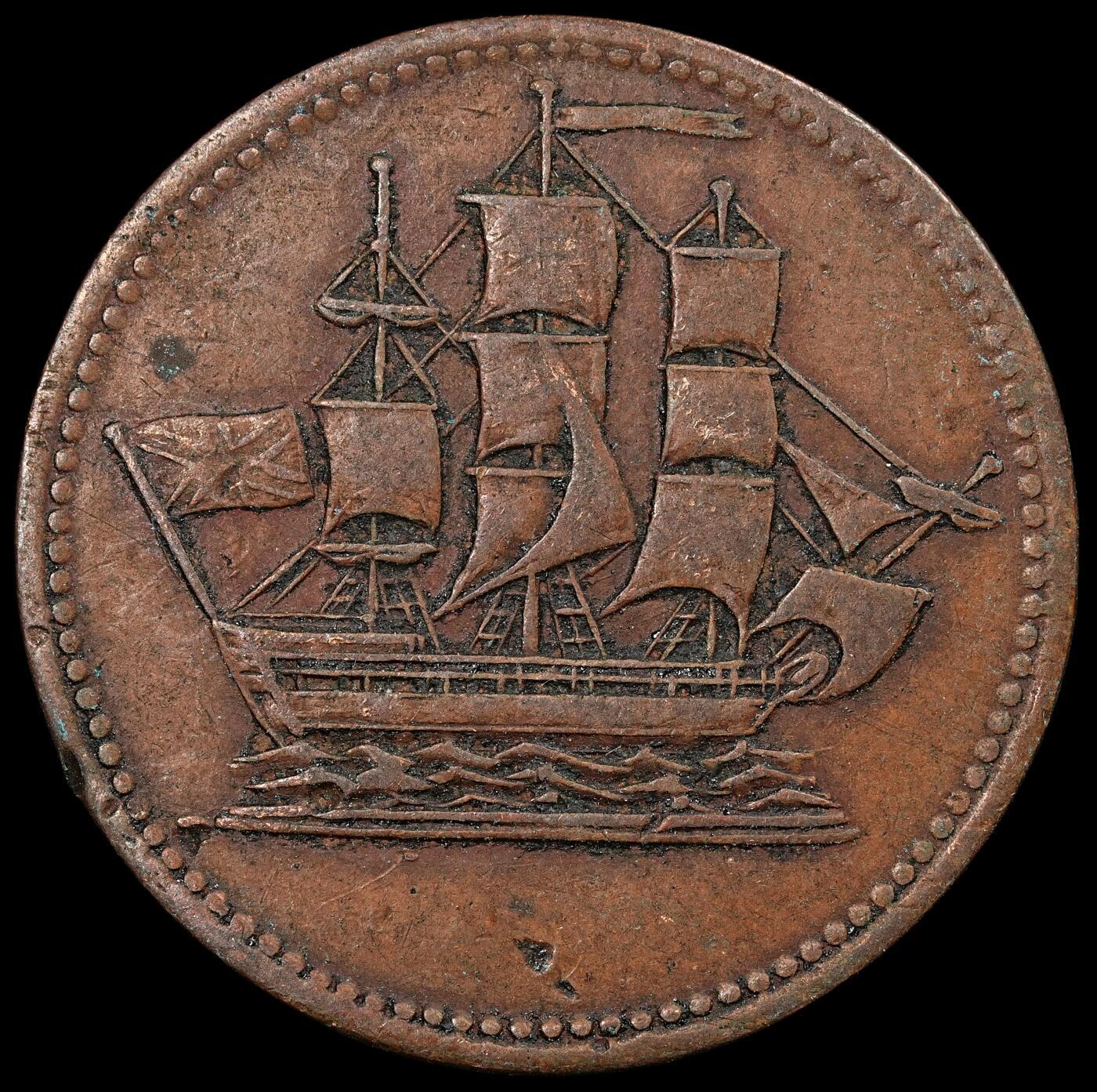 修遠堂世界钱币第九十四期 19世纪加拿大1/2便士代用币 帆船驶向殖民地