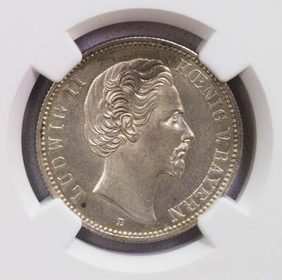 NGC-MS64 1876巴伐利亚路德维希二世短翅2马克银币 - NGC-MS64 1876巴伐利亚路德维希二世短翅2马克银币